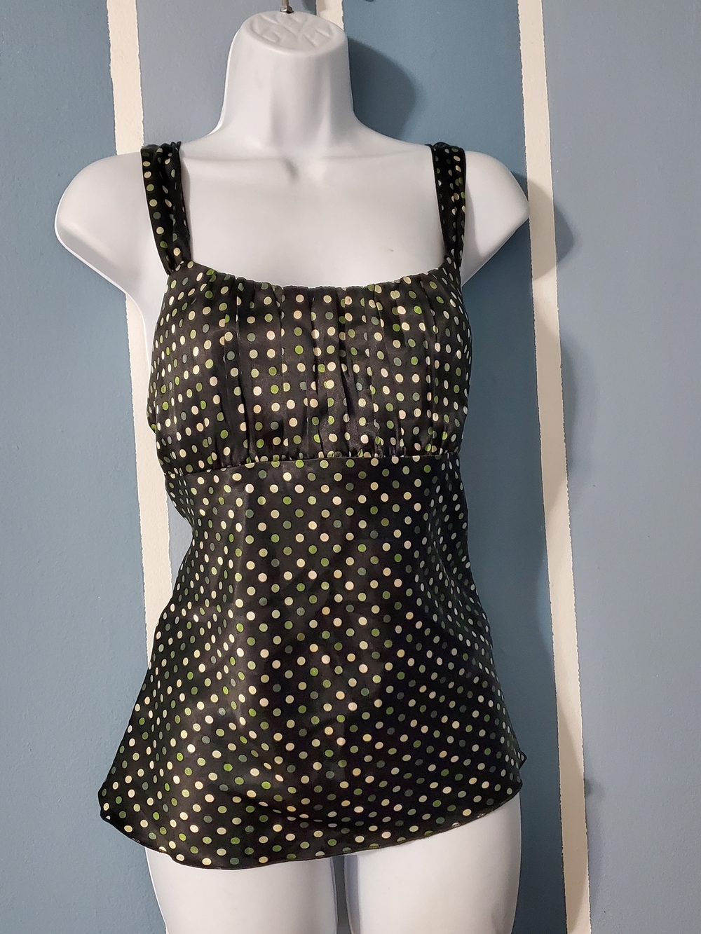 My Michelle Black Camisole with Green Polka Dots